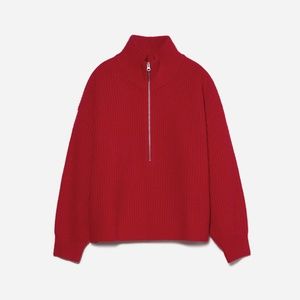 EVERLANE Felted Merino 1/2 Zip Sweater XS Haute RED NWT Sold OUT